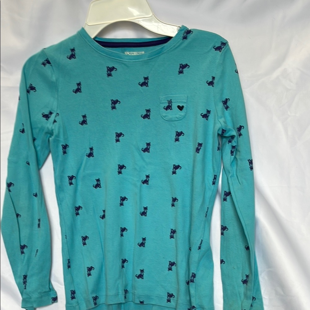 Kids Blue Long Sleeve Shirt with Purple Cats